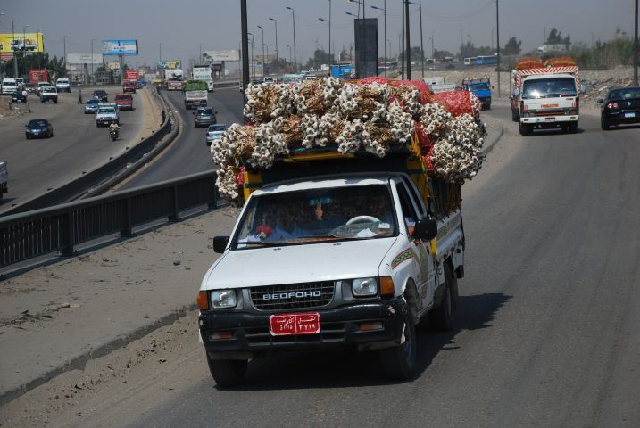 Ein mit Knoblauch voll beladener Pick-up