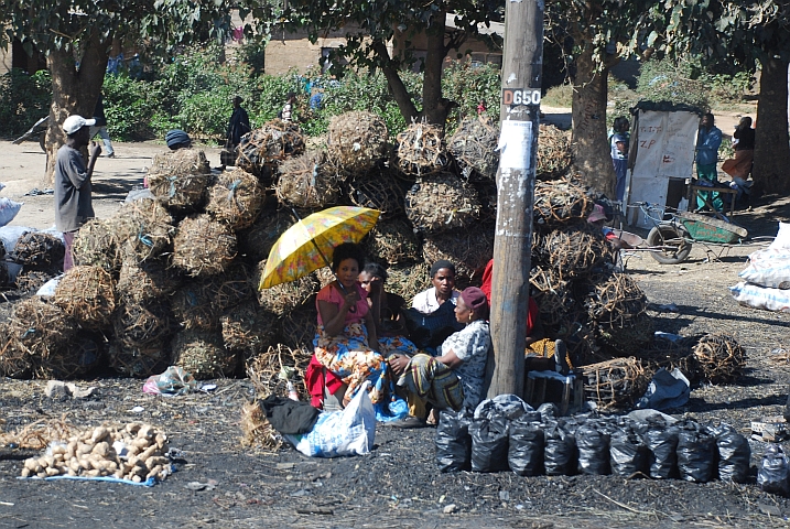 Hier wird viel Holzkohle und etwas Kartoffeln verkauft