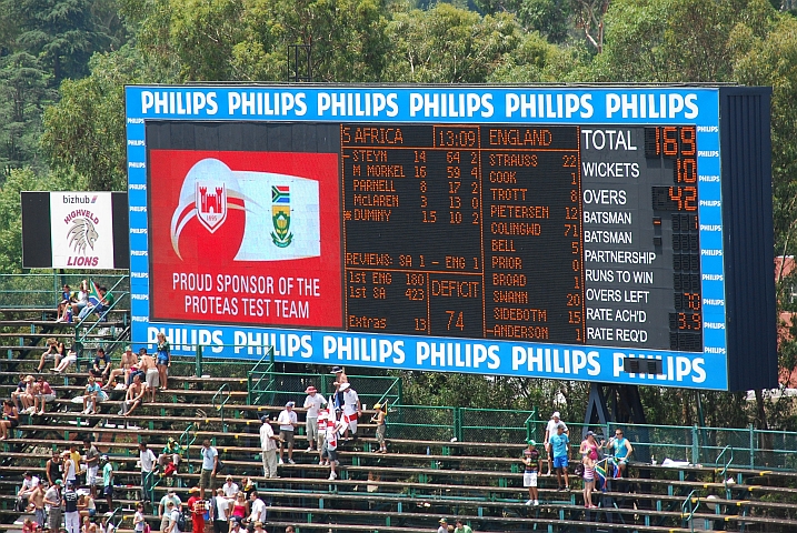 Crickettest Endstand auf der Anzeigetafel