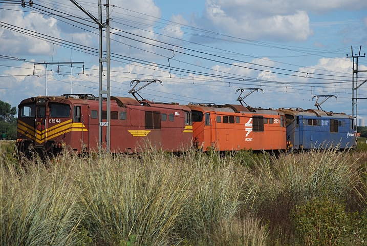 Drei gleiche aber verschiedenfarbige Lokomotiven