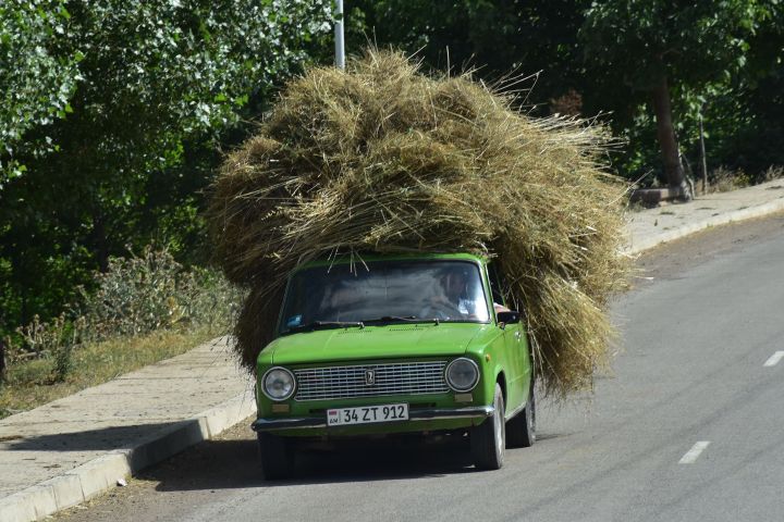 Ein ganz normaler Lada, mit Heu überladen