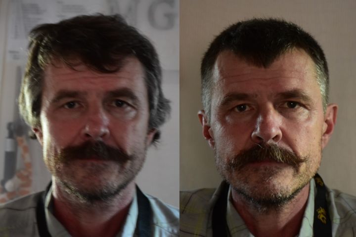 Das hatten wir schon mal in Fès, Marokko: Thomas vor und nach dem Frisör