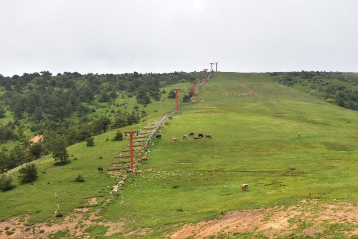 Skilift mit roten Masten