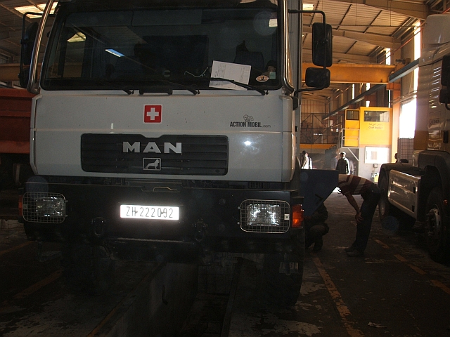 Obelix in der MAN Werkstatt in Casablanca (Marokko)